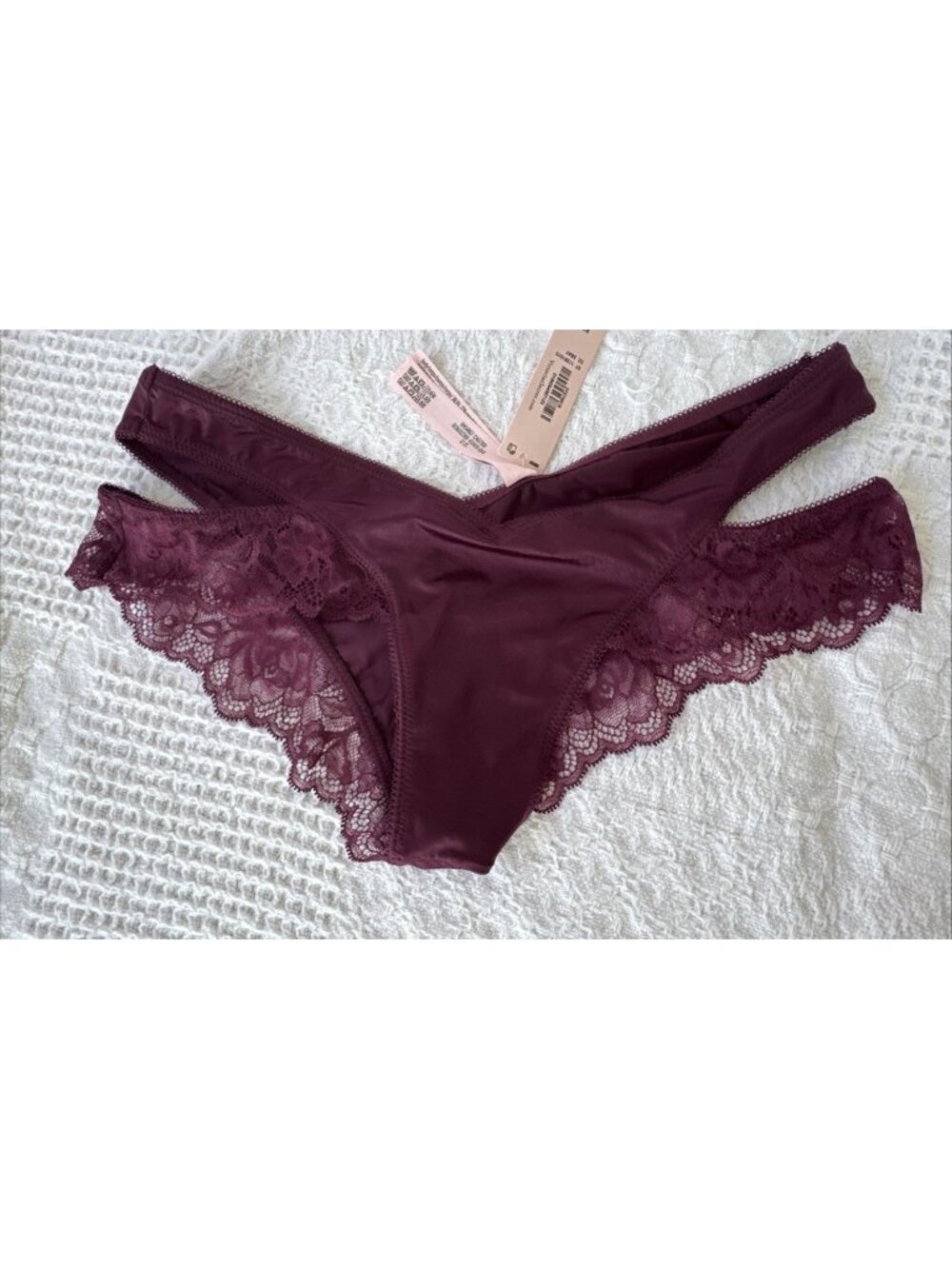 VICTORIA'S SECRET S PLUM SILKY LACE VERY SEXY HI LEG CHEEKY PANTIES COTTON NWT